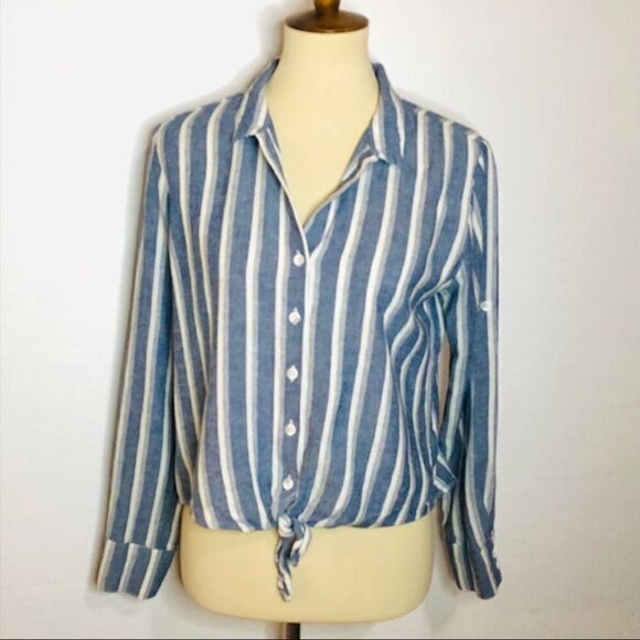 CLOTH & STONE STRIPED BUTTON & TIE FRONT SHIRT - Picture 1 of 9